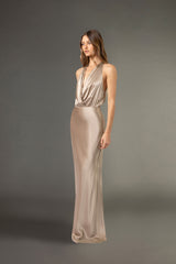 Halter draped gown - champagne
