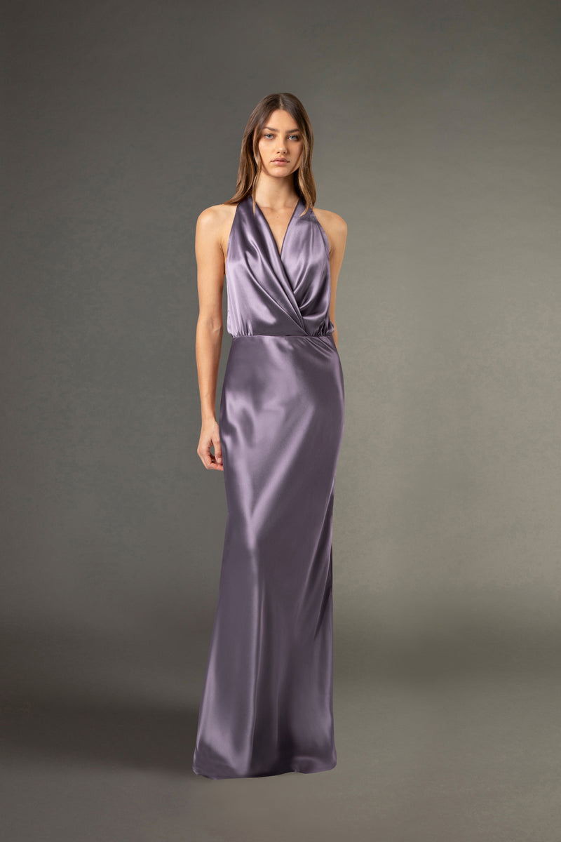 Halter draped gown - mauve