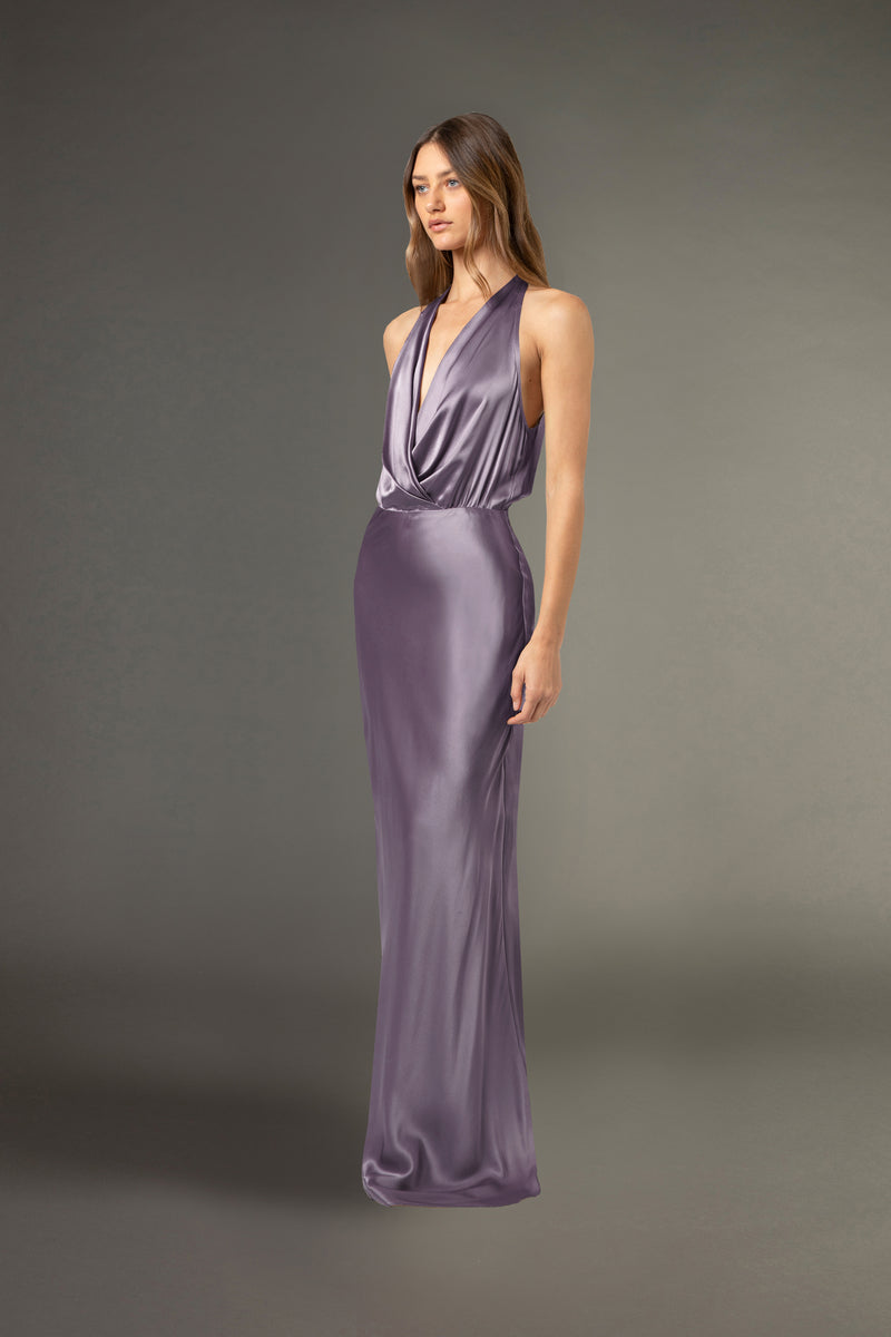 Halter draped gown - mauve
