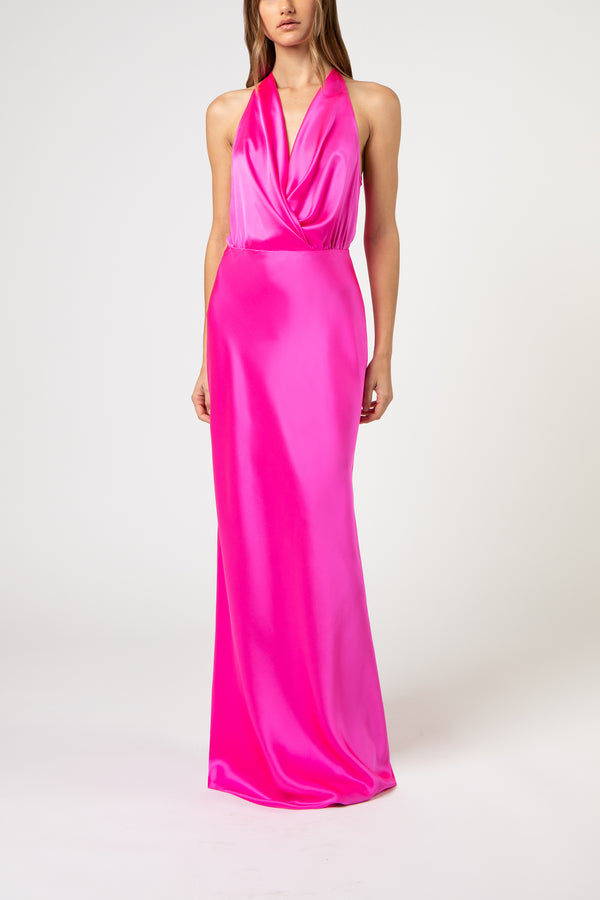 Halter draped gown - pink