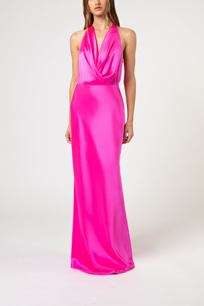 michelle mason pink dress Michelle Mason Bias Gown With Slit in Bubblegum