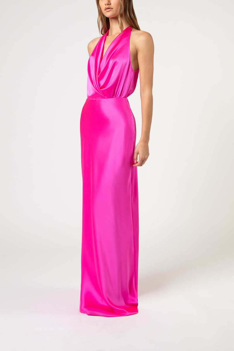 Michelle Mason Draped Halterneck Gown - Pink Michelle Mason Draped Halterneck Gown - Pink