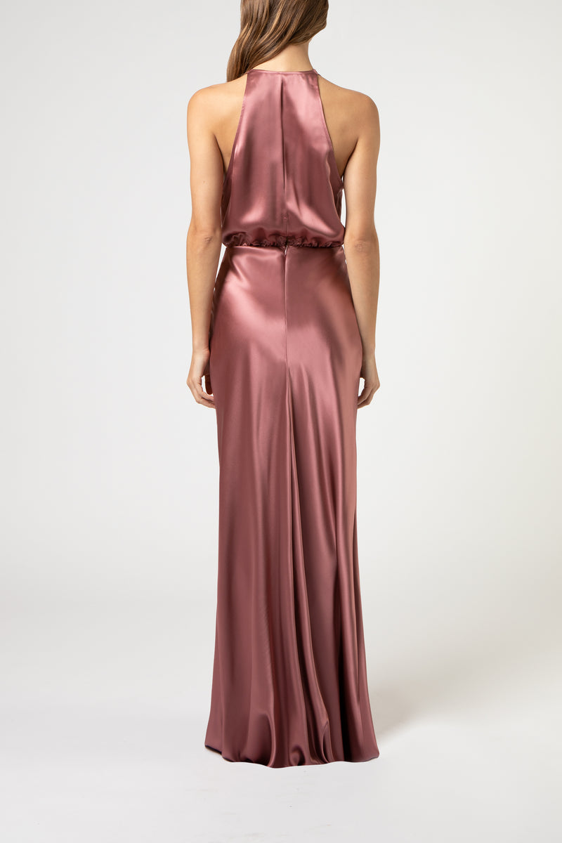 Halter draped gown - rosewood