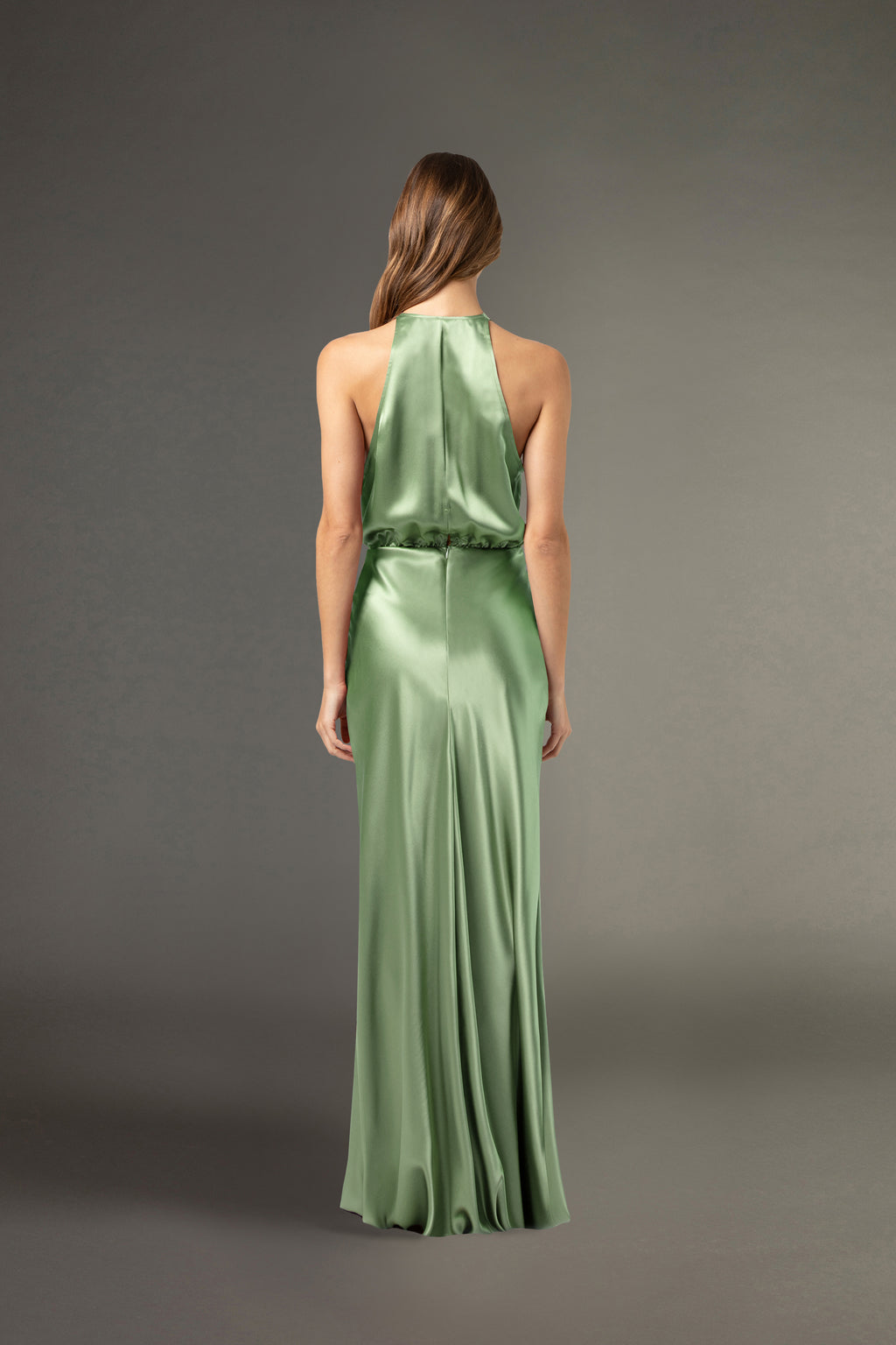 Halter draped gown - sage – Michelle Mason