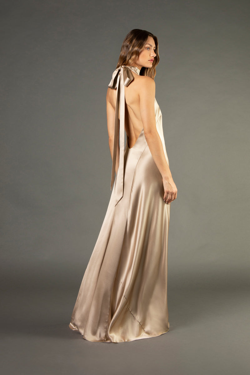 Halter tie neck backless gown - champagne
