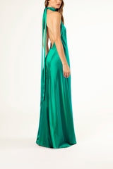 Halter tie neck backless gown - emerald