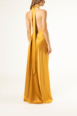 Halter tie neck backless gown - gold