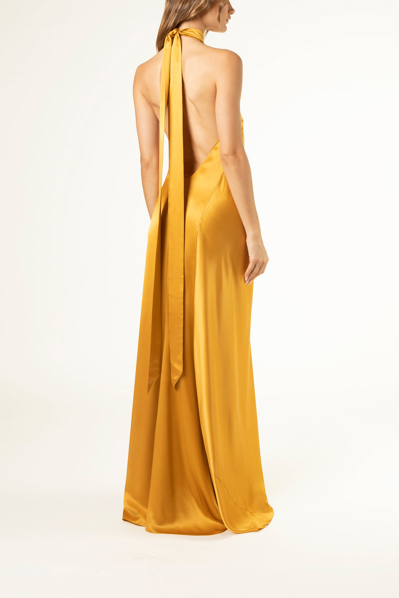 Halter tie neck backless gown - gold Halter tie neck backless gown - gold