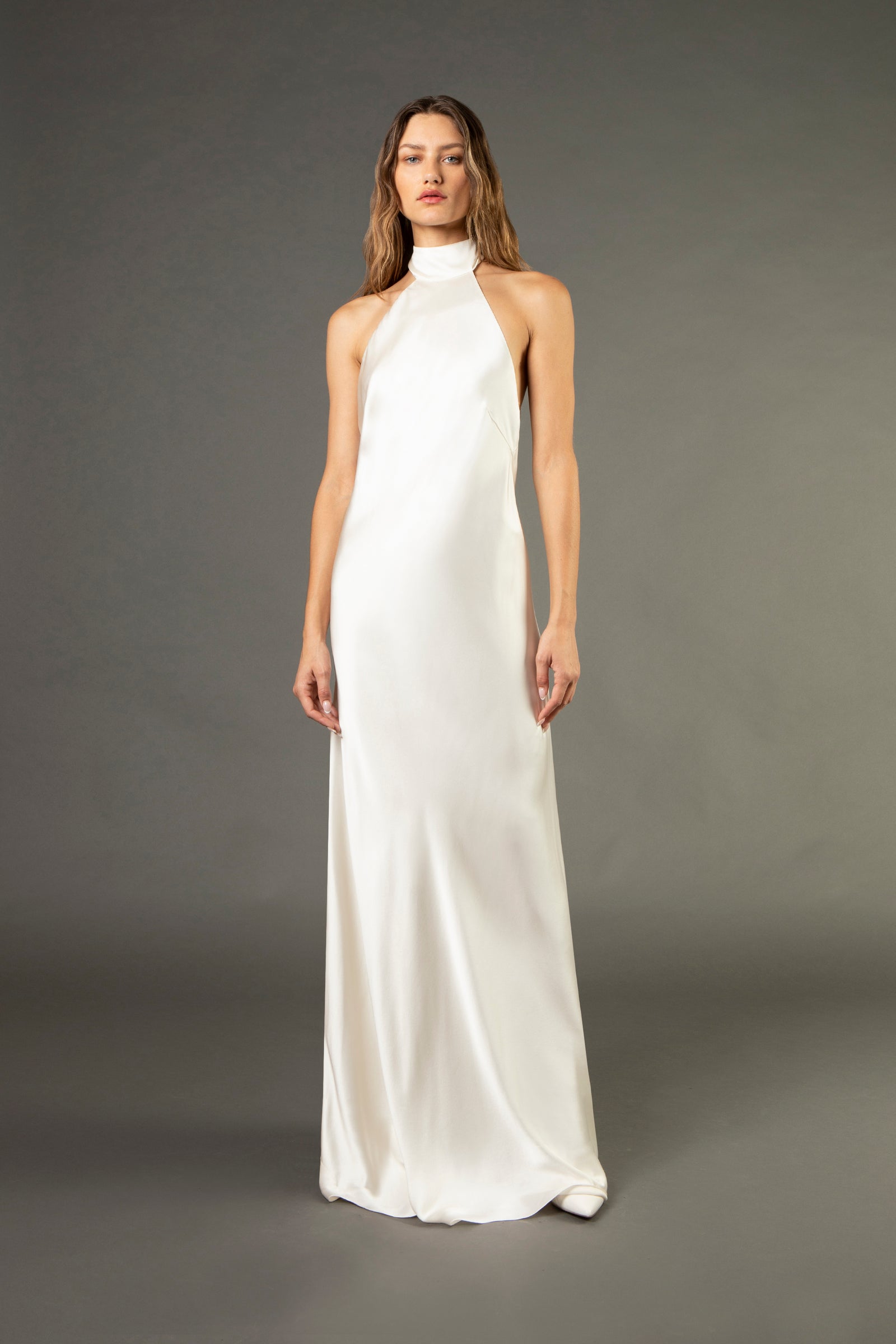 Halter tie neck backless gown