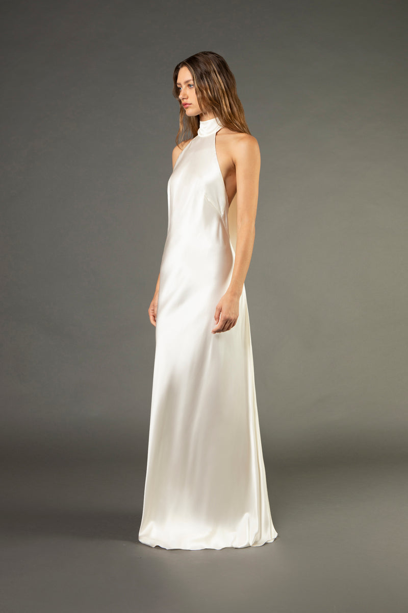Halter tie neck backless gown ivory - Main Image
