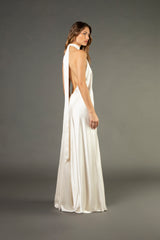Halter tie neck backless gown - ivory