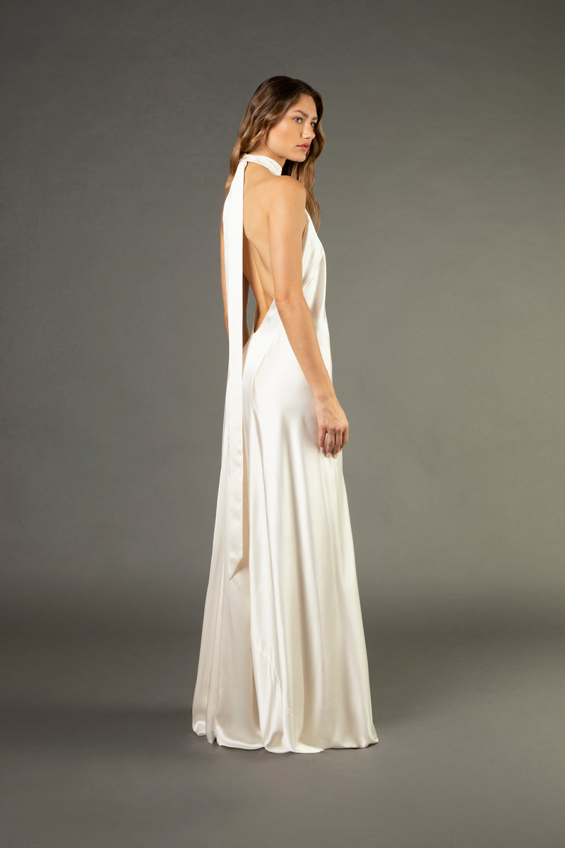 Halter tie neck backless gown ivory - Main Image