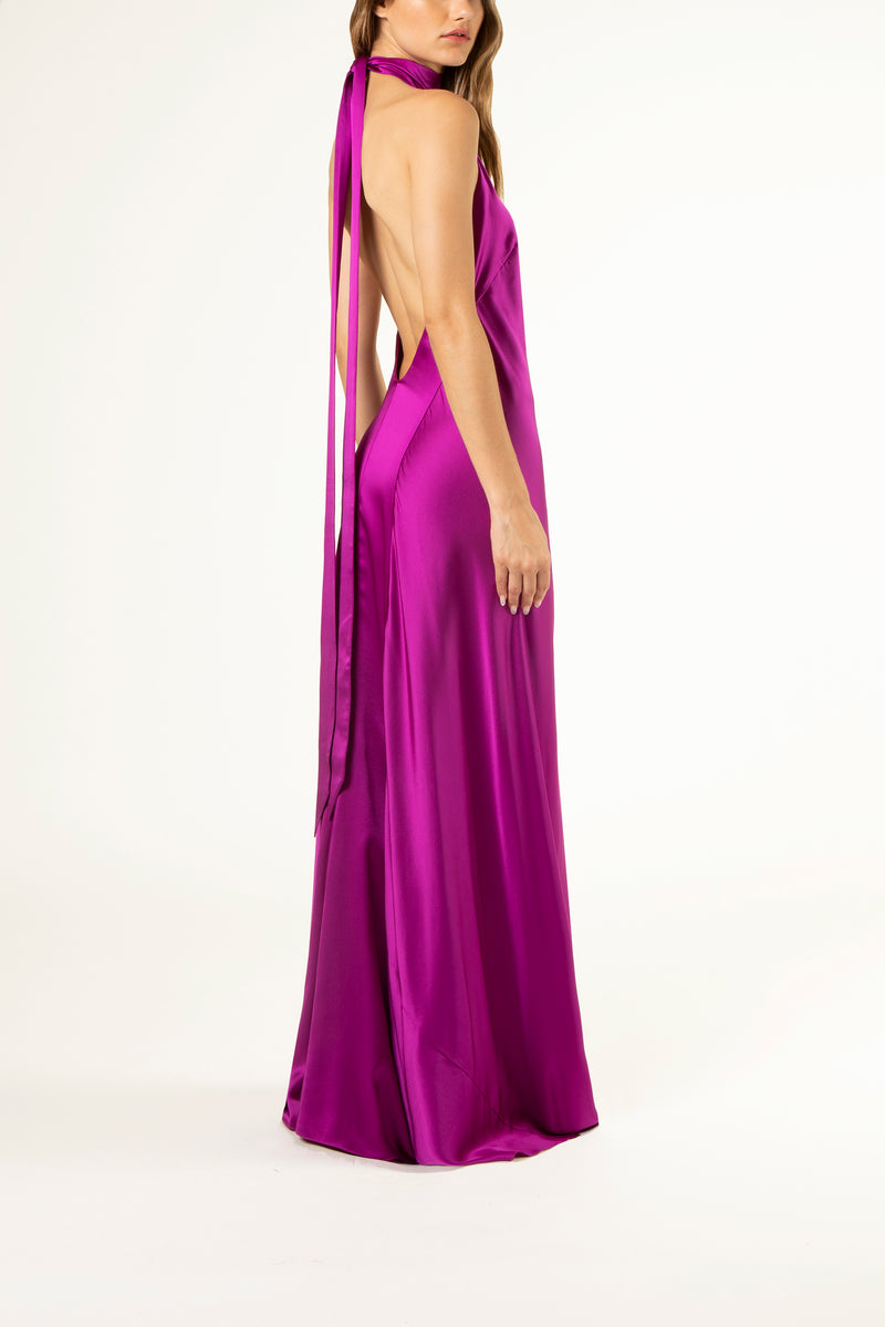 Halter tie neck backless gown - orchid
