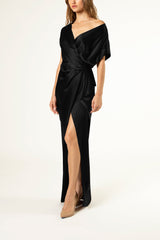 Open wrap drape detail gown - black