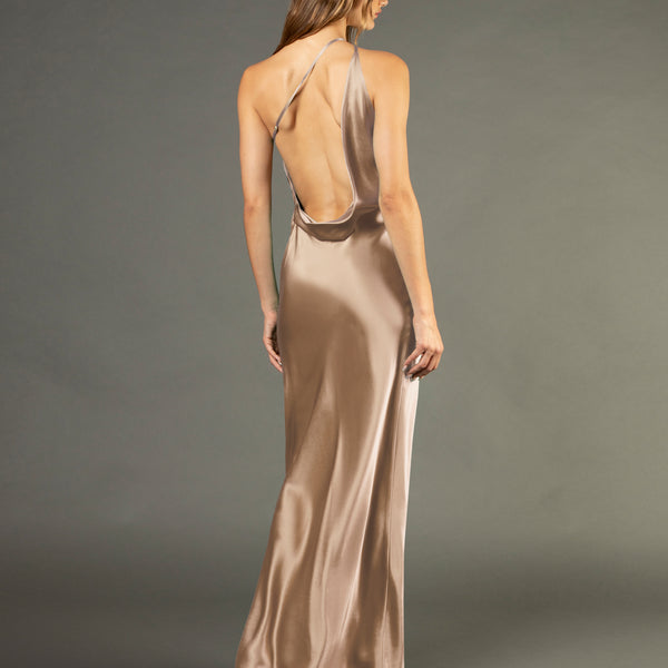 michelle mason champagne dress MICHELLE MASON Drop Shoulder Slip Dress in Champagne
