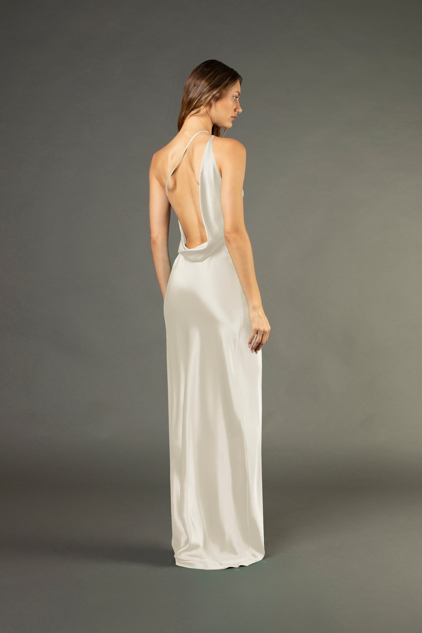 Open back cowl bias gown
