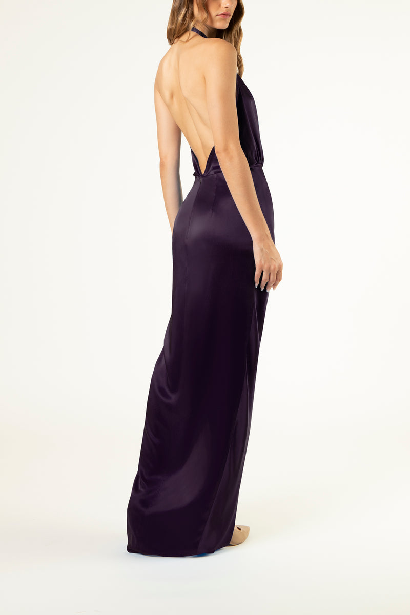 Halter backless gown - aubergine