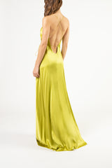 Strappy wrap gown - chartreuse