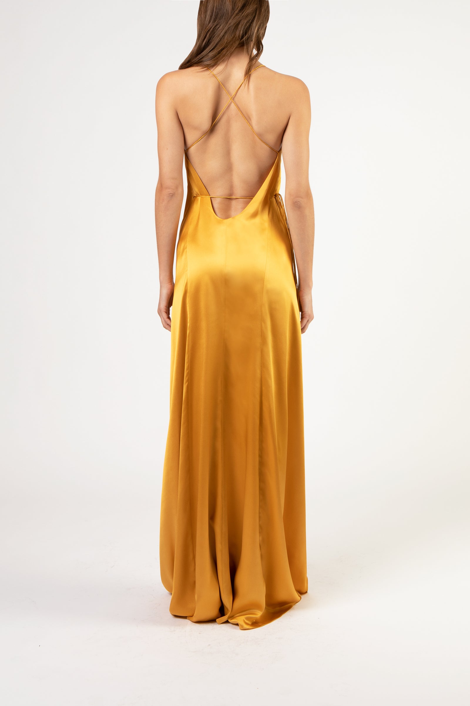 Strappy wrap gown gold