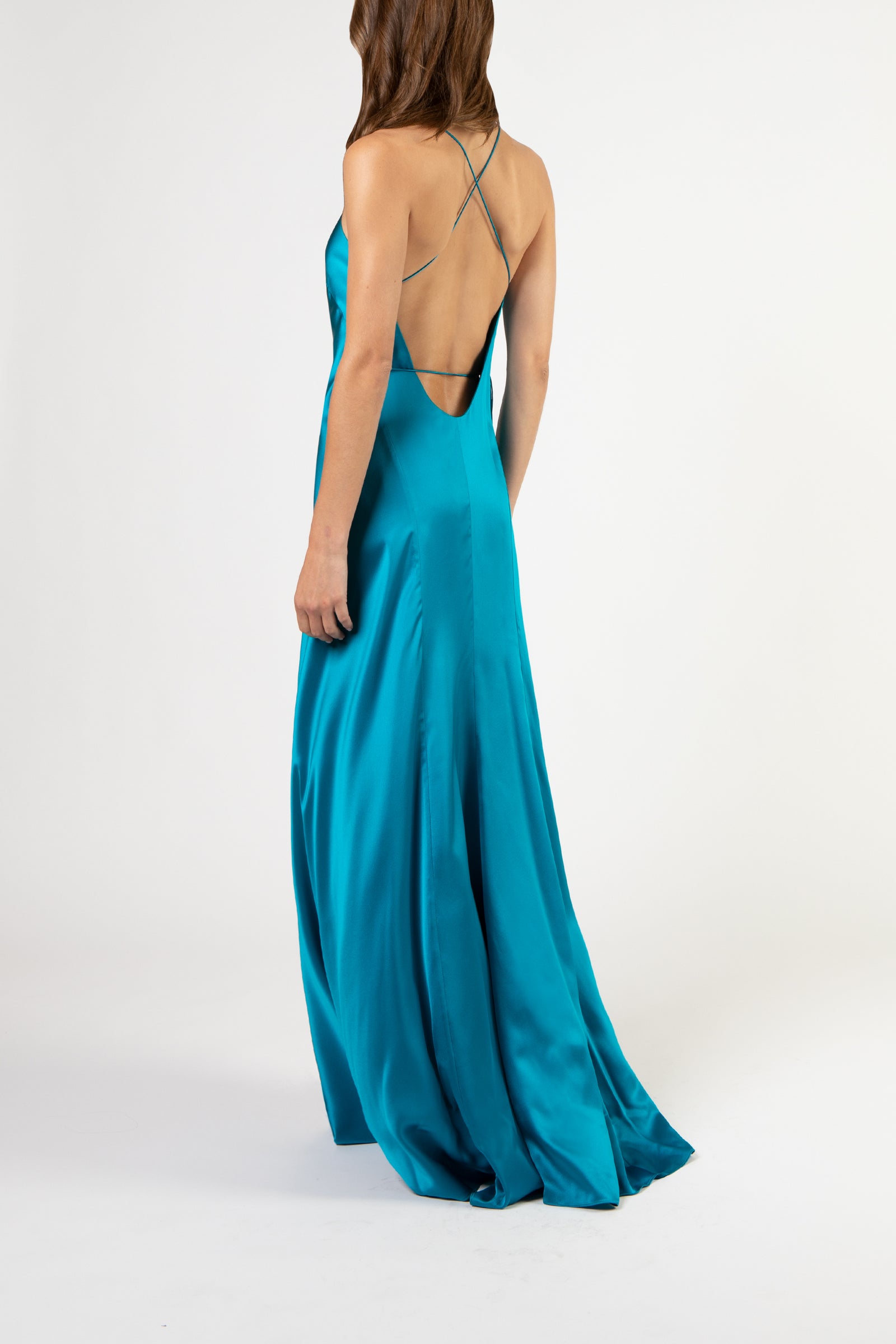 Strappy wrap gown ocean Michelle Mason