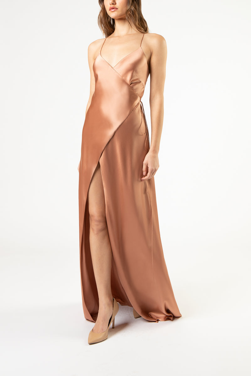 Strappy wrap gown - nude