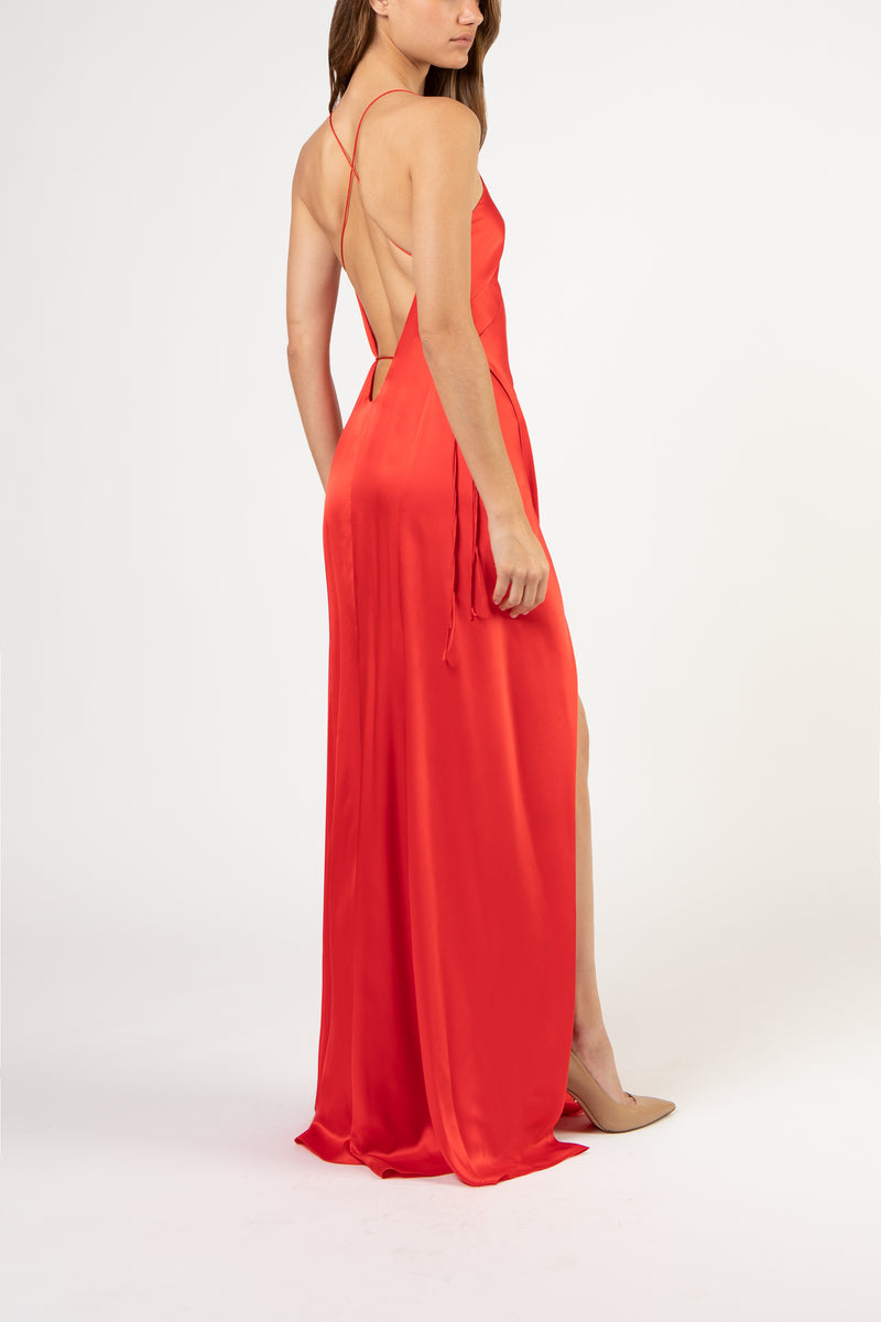 Strappy wrap gown - scarlet