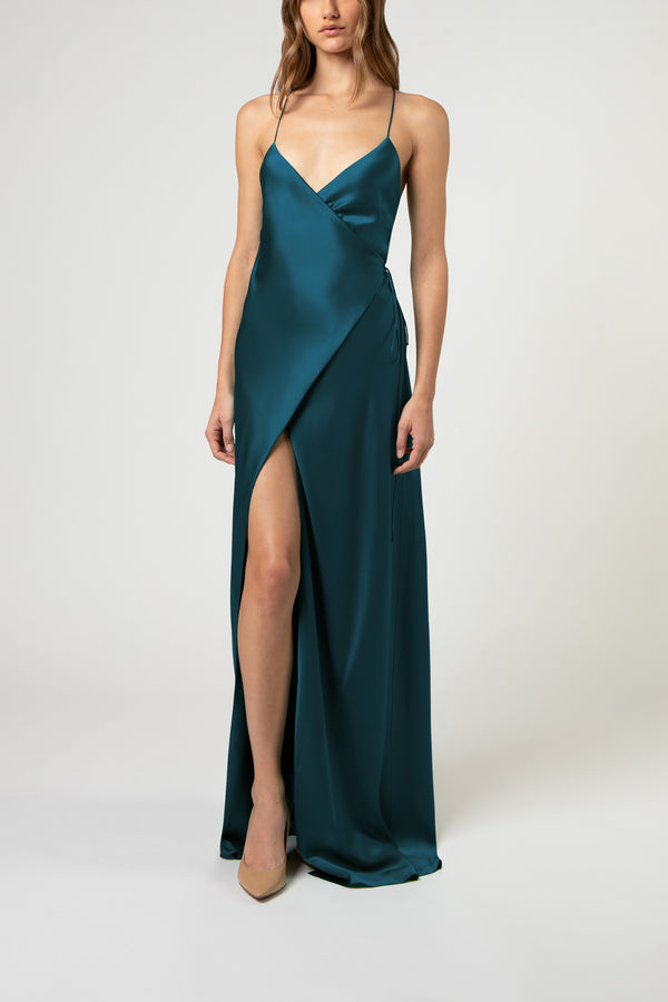 Strappy wrap gown - prussian